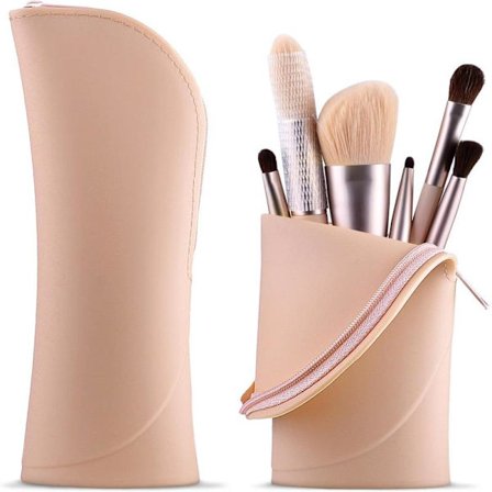 (Khaki) 1 stk. Makeupbørsteholder Silikone Makeupbørste Opbevaringsboks Rejse Makeupbørste Taske Makeup Bru