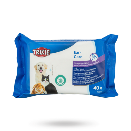 Trixie - Våtservietter for ørerengjøring med Aloe Vera – 40 stk - Markeringsbeskyttelse, Tispetruse, Hjemmeapotek på Doggie.no