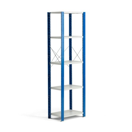 Regalsystem MIX, Grundmodul, 2100 x 600 x 500 mm, grau/blau