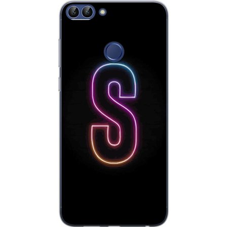 Yhteensopiva Puhelinkuori Huawei Huawei P smart Neonkirjain S kirkkaissa pinkissä ja sinisissä sävyissä tummaa taustaa vasten, siisti kirjaintaide