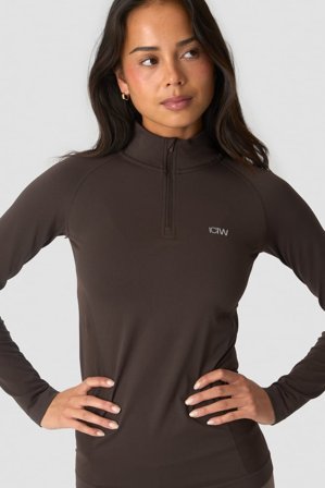 ICANIWILL - Define Seamless 1/4 Zip Chocolate Brown - Oberteile - Damen - ICIW