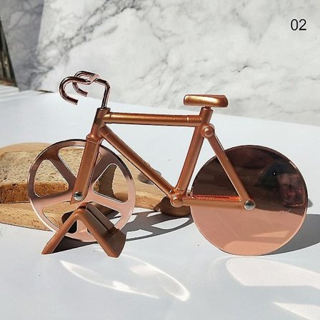 Pizzakutter med cykeldesign i rostfritt stål med stativ - Professionellt kökshjälpmedel