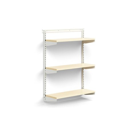 Wall shelving RELY, basic unit, laminate shelves, 1221x900x300 mm, white/birch
