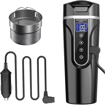 Bilkedel, 12V/24V Elkedel til bil Opvarmet vandkop til bil/lastbil/rejse, Bærbar elkedel til bil med LCD-display Lavet af 304 rustfrit stål