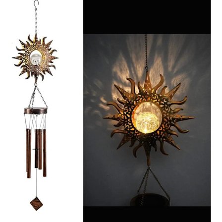Vindspil Solcellelamper - Drevet LED Sol Natlys udendørs Have Vandtæt Metal Vindklokke Spil Lys Lampe til Terrasse Dæk Plæner Gårdhave