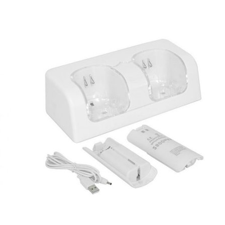 För Nintendo Wii U Dual Remote Controller Laddare Laddningsdocka Station + 2x Uppladdningsbara Ersättningsbatteri Pack Tillbehör Vit,
