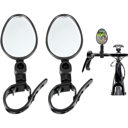 Todelers sykkelbakspeilsett, 360° justerbart, konveks speil, justerbare svingbare styre, 14 cm.
