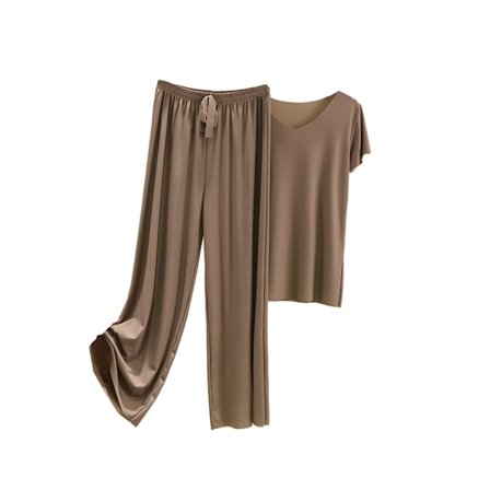 Kvinnor Ice Silk Pyjamas Set T-shirt Elastisk midja lösa byxor