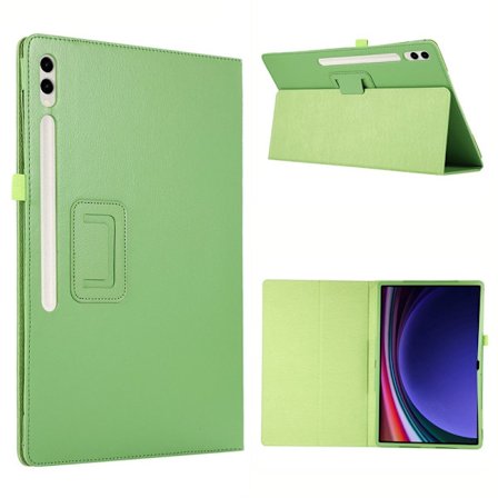 Samsung Galaxy Tab S10 Ultra Case Bi-Fold Stand Leather Tablet Cover Litchi Texture - Green