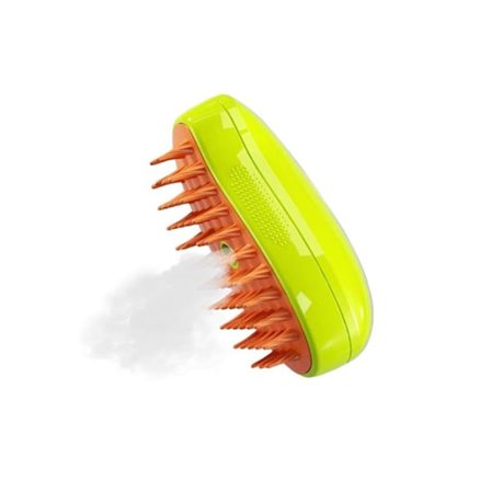 Steamy Kattebørste, 3-i-1 Katte Steamer Stellbørste Kjæledyr Hårfjerningskam, Selvrensende Katte Dampbørste for Massasje (Grønn)