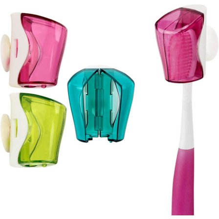 Tannbørsteholder med sugekopp, 3 stk. veggmontert tannbørsteholder med lokk, baderomstannbørsteholder