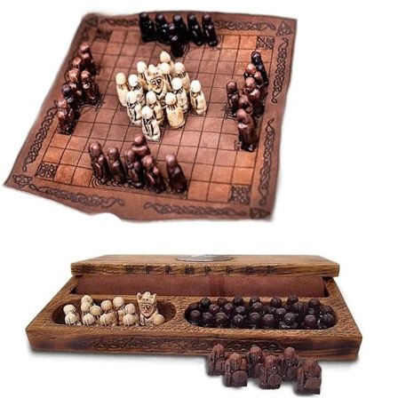 Hnefatafl brætspil, vikinge skaksæt, træ skaksæt, rejse sæt til voksne/børn med trææske