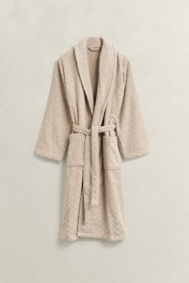 GANT - Jacquard fiskebensmønster morgenkåpe, unisex faded beige