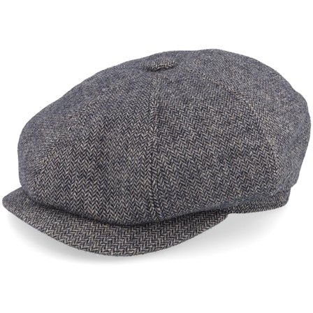 Bailey - Navy Herringbone Flat Cap Flatcap Grey Cap - @ Hatstore