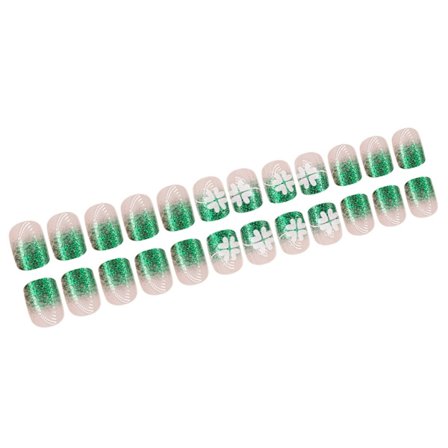 24 st Patrick's Day Press on Naglar Korta Fyrkantiga Akryl Lösnaglar Fransk Tipp