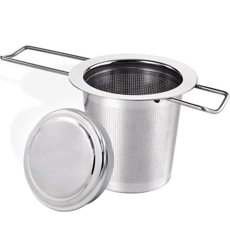 Te-filter i rustfrit stål med låg, te-si med håndtag, te-infuser i metal