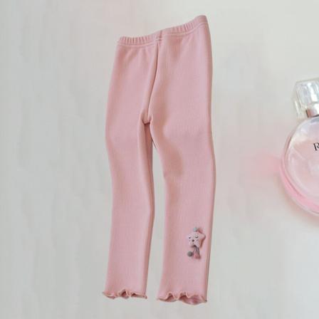 Enfärgad Fleecefodrad Elastisk Midja Skinny Långbyxa För Flickor