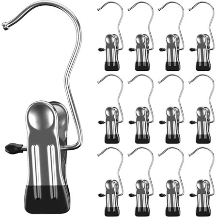 12 stk. vasketøjskroge, støvleklemmer, bærbare ophængsklemmer, rustfrit stål, kraftige skabshængere