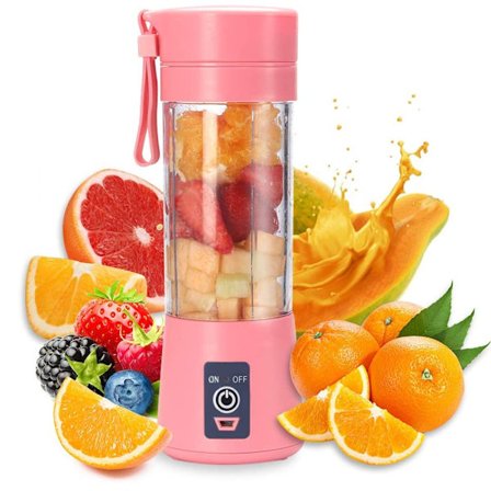 Rosa Bärbar Juicer USB Elektrisk Blender Mini Bärbar Blender för Shakes och Smoothies 380ml Juice Blender med Sex Blad Perfekt för Blandning