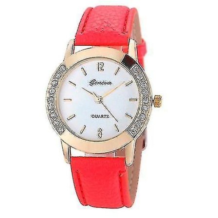 Bilateral Diamond Dambälte Casual Watch Geneva Watch(röd)