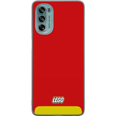 Motorola Moto G62 5G Gennemsigtig cover Lego Rød Gul Plakat Byggeklodser Officiel Logo Legetøj Retro Vintage Design Klassisk Legetøjsmærke Kunst