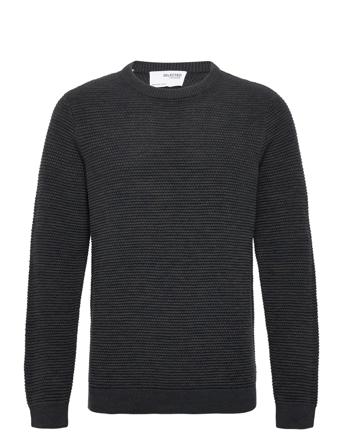Slhvince Ls Knit Bubble Crew Neck W Strikkegenser M. Rund Krage Svart Selected Homme