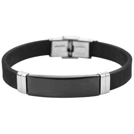 Armband I Svart & Silver -rostfritt Stål & Silikon -blank Detalj Svart
