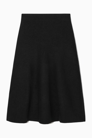 COS Women's Flared Merino Wool Midi Skirt in Black