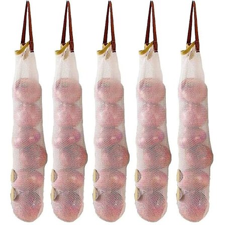 Ripustettavat verkkosäilytyspussit 5 pakkausta Sipulipussit Verkkokynsipussi Perunapussit Pitkät ja suuret Uudelleenkäytettävät verkkosäilytyspussit 