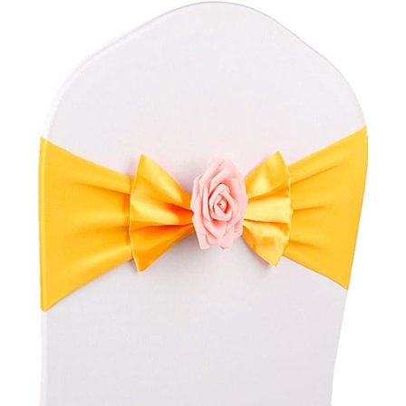 Stolsband Bågar med Spänne och Ros Slider Spandex Stolsöverdrag Stretch för Bröllopsmottagning Hotell Evenemang Bankett Fest Dekoration Gul 5st