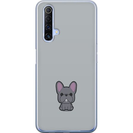 Realme X50 5G Läpinäkyvä kuori Frenchie Cutie -suunnittelu, jossa on piirretty ranskalainen bulldoggi harmaalla taustalla, söpö minimalistinen ja
