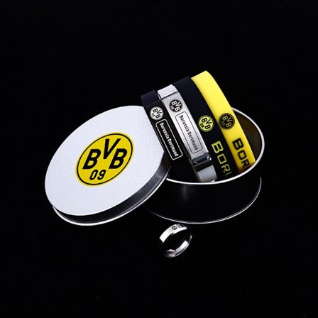 Armband med fotbollsklubbs vapenmärke [rund ask] 4 armband + ring [Borussia Dortmund]
