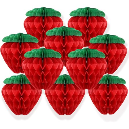 10 st 15 cm jordgubbsformade honeycomb-bollar i papper för dekoration