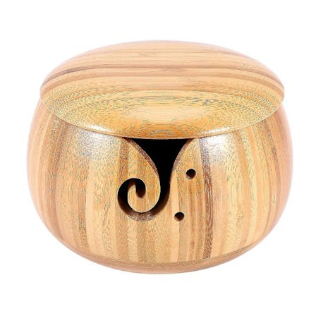 Garnskål i Bambu med Avtagbart Lock för Stickning och Virkning, för Mamma