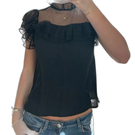 Svart blus med volang och mesh