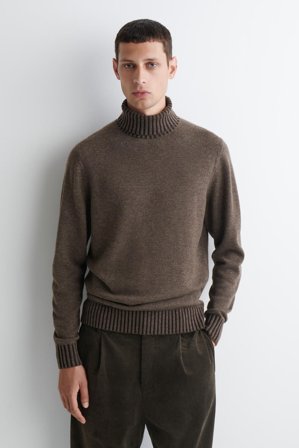 COS Men's Merino Cashmere Roll Neck Jumper in Brown