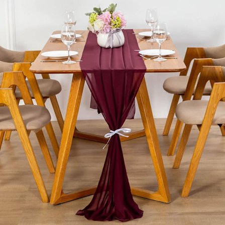 Modern Chiffon Bordslöpare - 70 x 300 cm - Tvättbar - Dekorativ Tygbordslöpare - Bourgogne