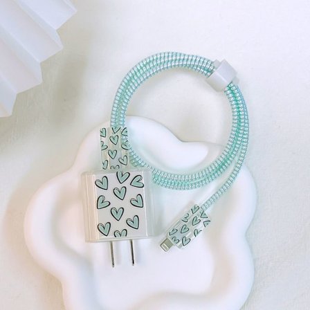 2Sett Datakabel Winder Lader Adapter Veske GRØNN HJERTE GRØNN