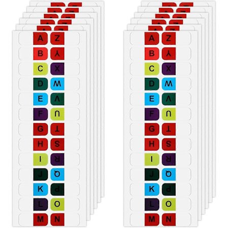 12 ark alfabetflikar för anteckningsböcker, 316 st A-Z flikar självhäftande