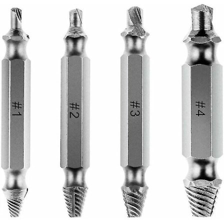 Total 4 stk/sett HSS Dobbeltsidig Skrueuttrekker Bor Bit Fjerner Trebearbeiding Ødelagt Utgangsgear Enkel Skrutrekkerverktøy