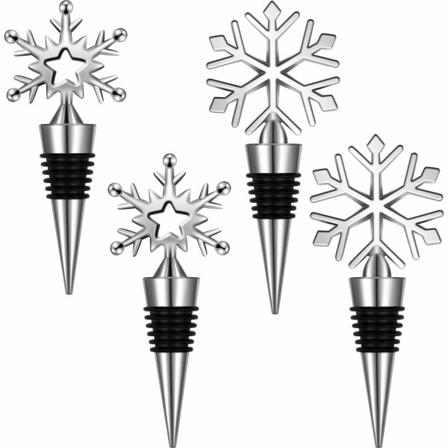 4 stk snøfnugg julevinflaskepropp (ny stil)