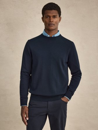 John Henric Men's Pull Bleu Foncé Coupe Régulière Size L