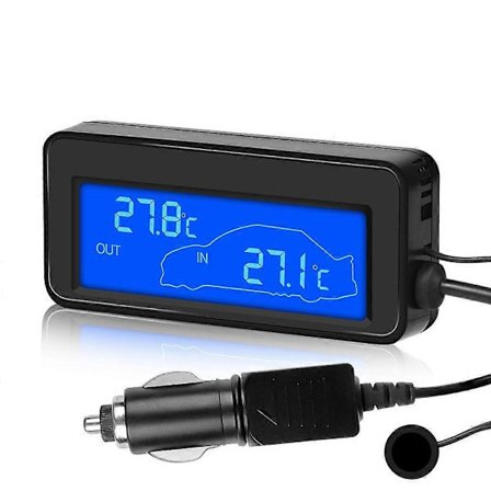 Bil Inomhus/Utomhus Termometer med Sensor Mini LCD Digital Display Temperatur Auto 12V Digital Termometer Bekväm med Blått Bakgrundsljus