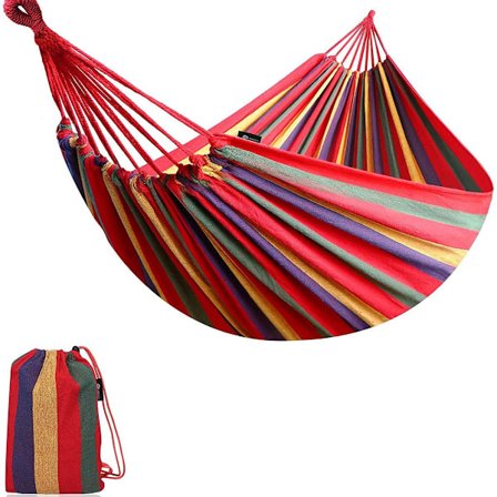 Hengekøye i bomull til utendørs bruk, 190 x 80 cm, bæreevne opptil 200 kg, bærbar med bæreveske KLB