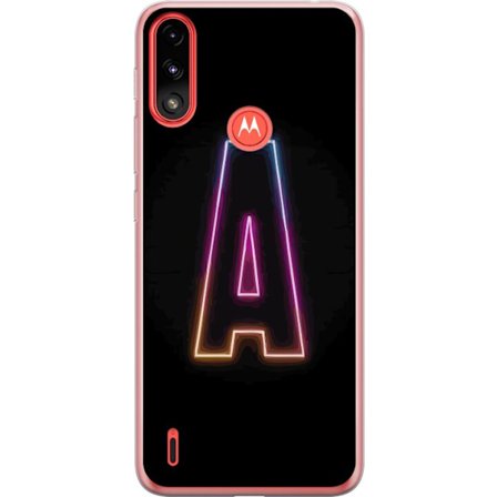 Kompatibel Mobilcover til Motorola Motorola Moto E7 Power Minimalistisk neonbogstav A i regnbuefarvet lys mod sort baggrund i moderne typografisk stil