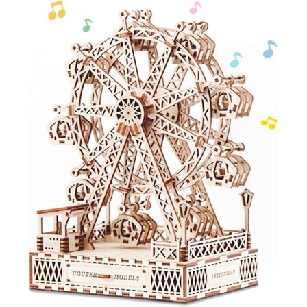 Trähjul med musik, 3D-pussel i trä, vuxenspel i trä, presenter till pojkar, flickor, tonåringar, män och kvinnor