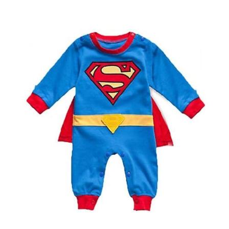 Superhelt-drakt for spedbarn (3-24 måneder) - Superman-trykk, fancy kostymefest - Xin Blue Long Sleeve 6-12 M