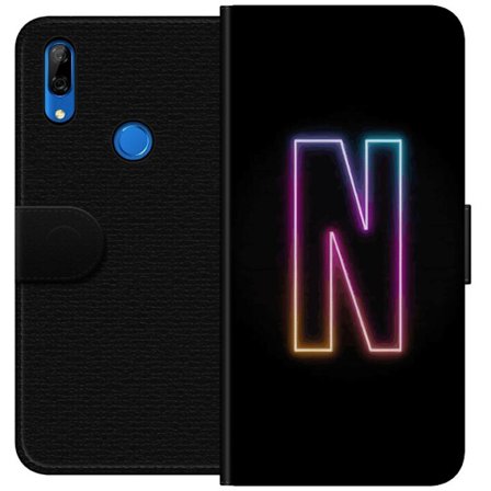 Kompatibel Tegnebogsetui til Huawei Huawei P Smart Z Minimalistisk neonbogstav N i farveskiftende lys mod sort baggrund