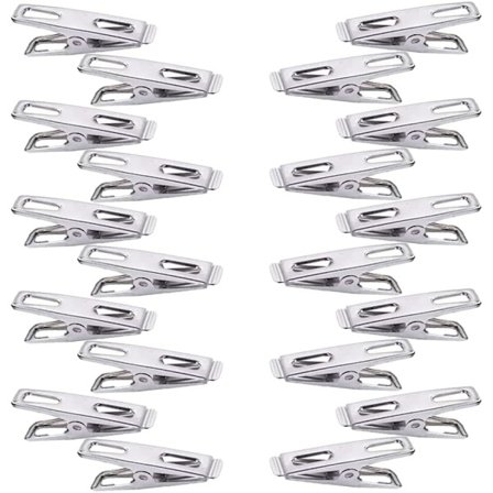 20 stk. rustfrit stål klemmer, multifunktionelle metal klemmer, mini klemmer, vindsikre, til tøj, håndklæde, fødevareforsegling