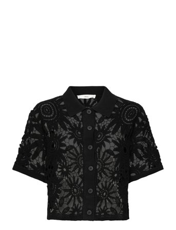 Short-Sleeved Crochet Cardigan Black Mango